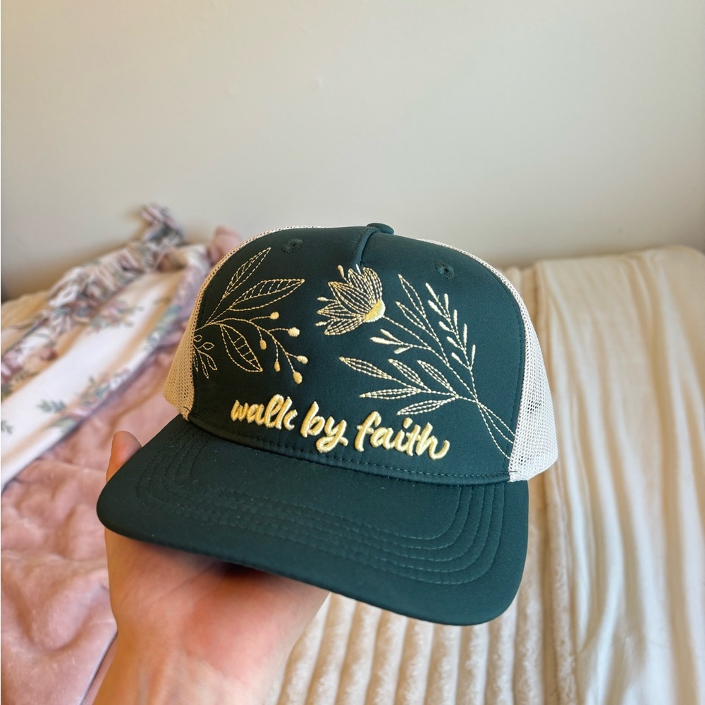 Green and Cream Floral Snapback Hat